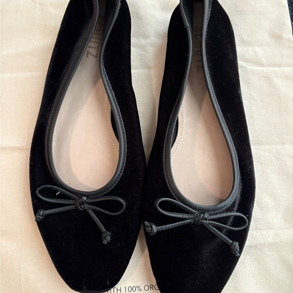 SCHUTZ Black Velvet Flats with Bow